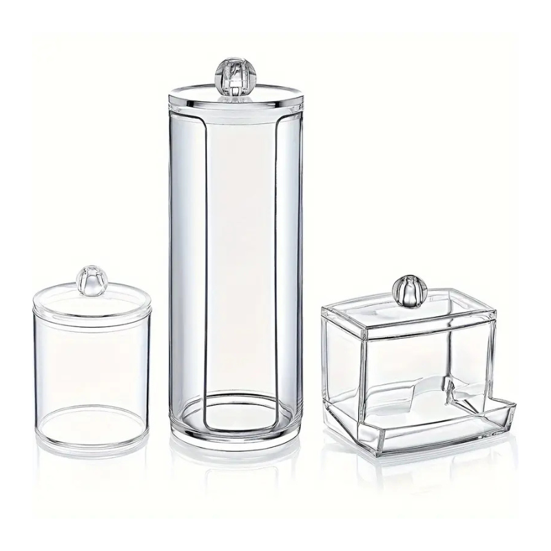Set 3 Organizadores De Acrílico Discos Desmaquillantes Algodón Maquillaje Cotones Esponjas